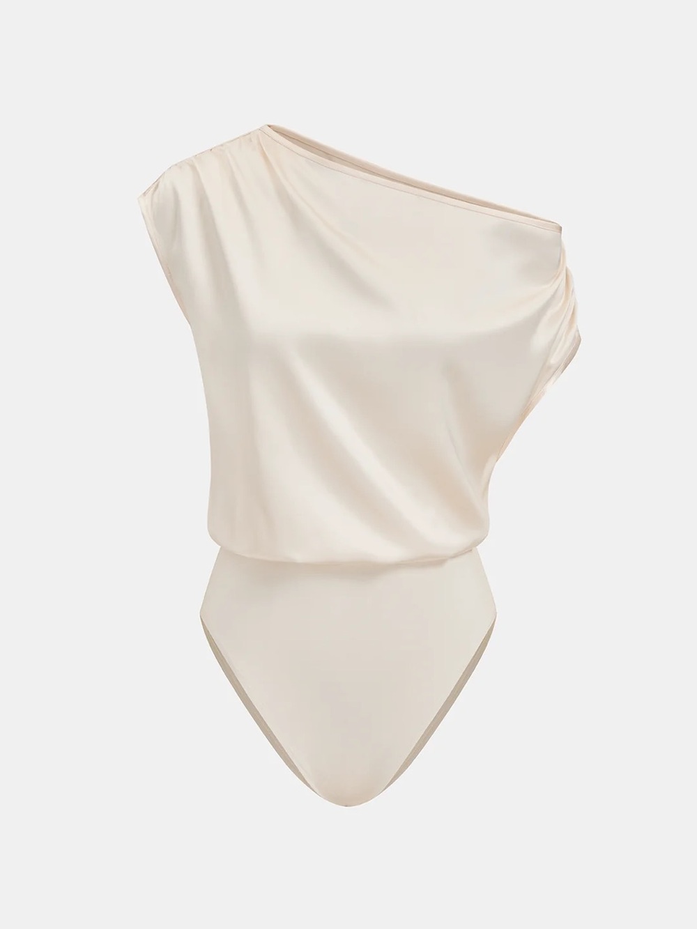 Commense Satin One-Shoulder Drape Bodysuit S LL2-6